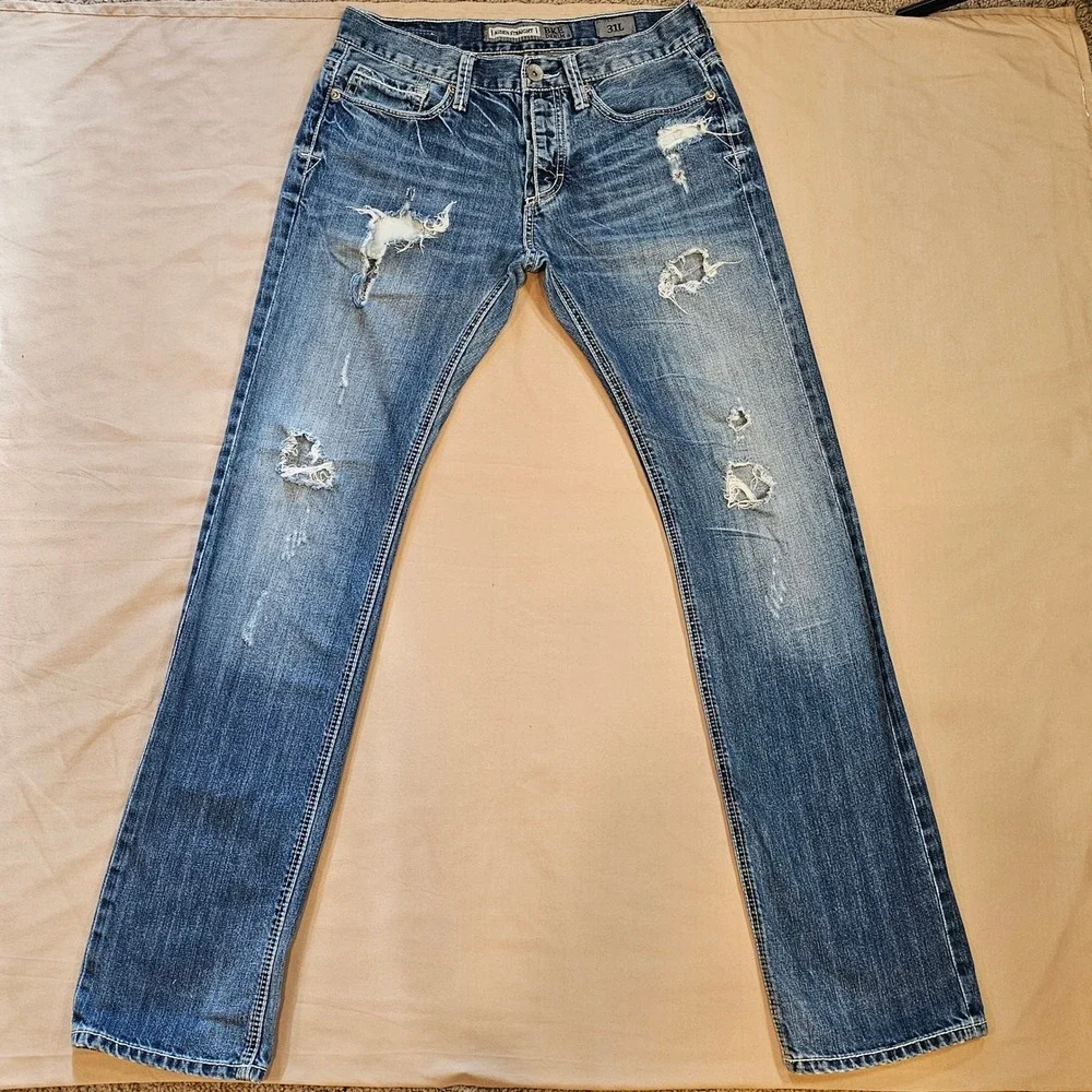 BKE Denim Aiden Straight Distressed Jeans Mens 31L Medium Wash ABM2512